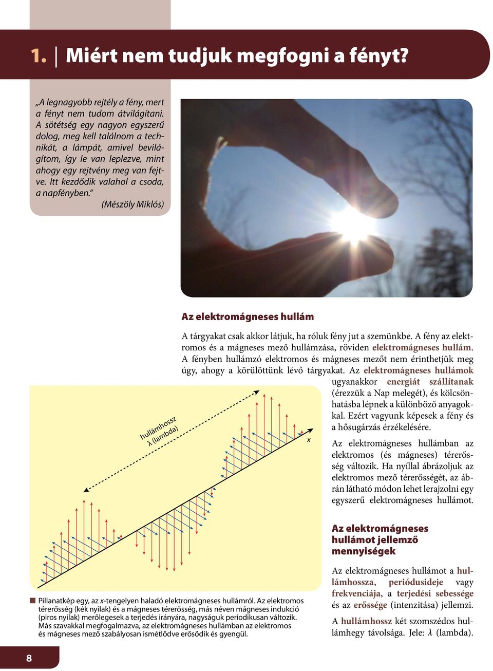 Itt kezdődik valahol a csoda, a napfényben. (Mészöly Miklós) Az elektromágneses hullám hullámhossz λ (lambda) A tárgyakat csak akkor látjuk, ha róluk fény jut a szemünkbe.