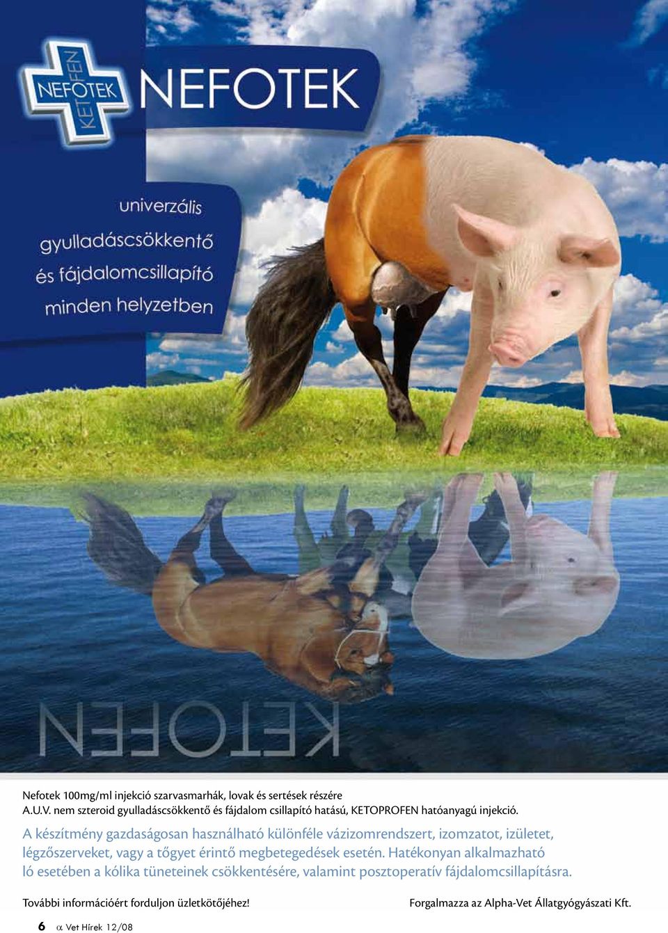 A készítmény gazdaságosan használható különféle vázizomrendszert, izomzatot, izületet, légzőszerveket, vagy a tőgyet érintő megbetegedések