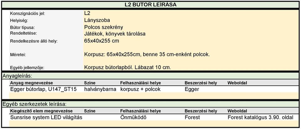 Korpusz bútorlapból. Lábazat 10 cm.