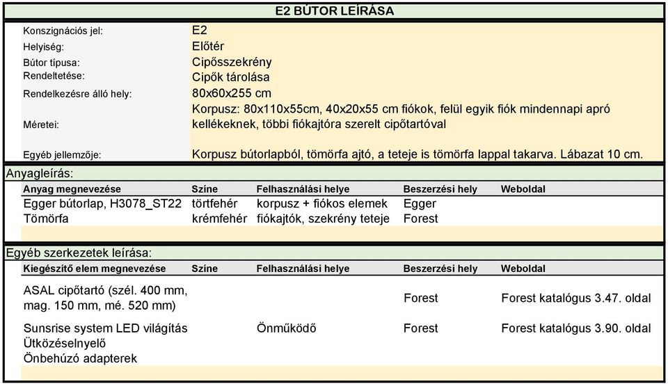 takarva. Lábazat 10 cm. bútorlap, H3078_ST22 törtfehér korpusz + fiókos elemek Tömörfa fiókajtók, szekrény teteje ASAL cipőtartó (szél.