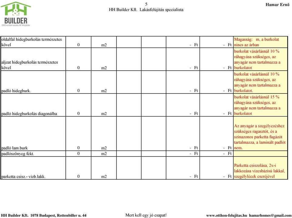 vásárlásnál 10 % ráhagyása szükséges, az anyagár nem tartalmazza a burkolatot. burkolat vásárlásnál 15 % ráhagyása szükséges, az anyagár nem tartalmazza a burkolatot padló lam.