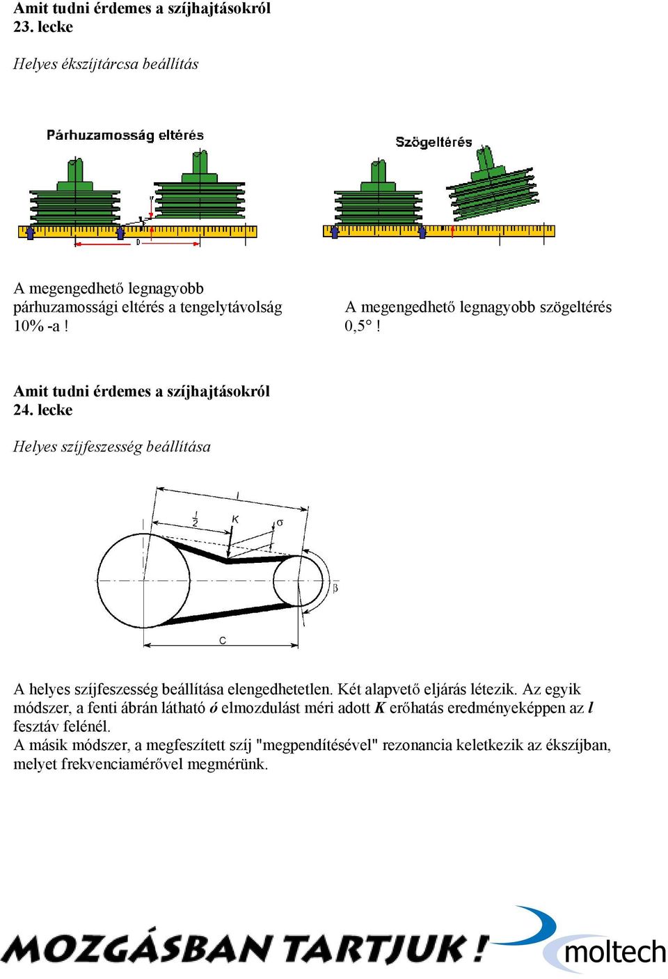 lecke Helyes szíjfeszesség beállítása A helyes szíjfeszesség beállítása elengedhetetlen. Két alapvető eljárás létezik.