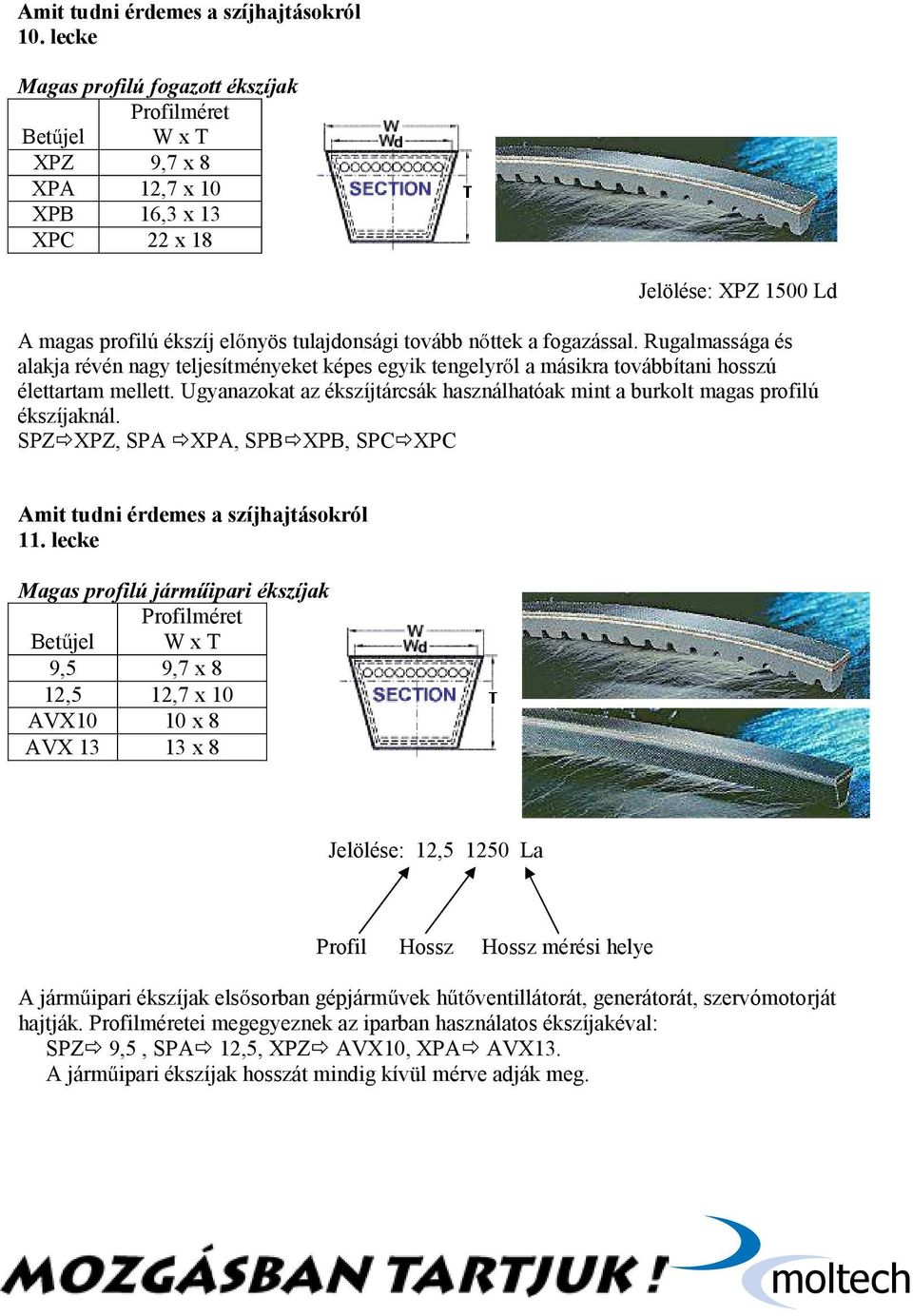 Ugyanazokat az ékszíjtárcsák használhatóak mint a burkolt magas profilú ékszíjaknál. SPZ XPZ, SPA XPA, SPB XPB, SPC XPC 11.