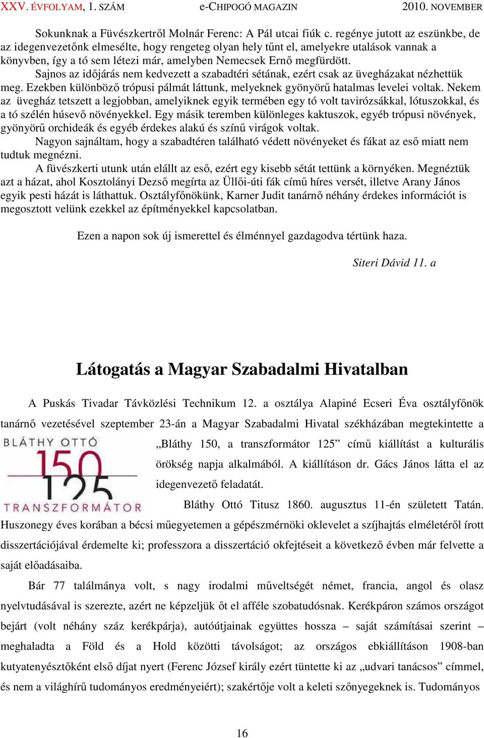 Sajnos az idıjárás nem kedvezett a szabadtéri sétának, ezért csak az üvegházakat nézhettük meg. Ezekben különbözı trópusi pálmát láttunk, melyeknek gyönyörő hatalmas levelei voltak.