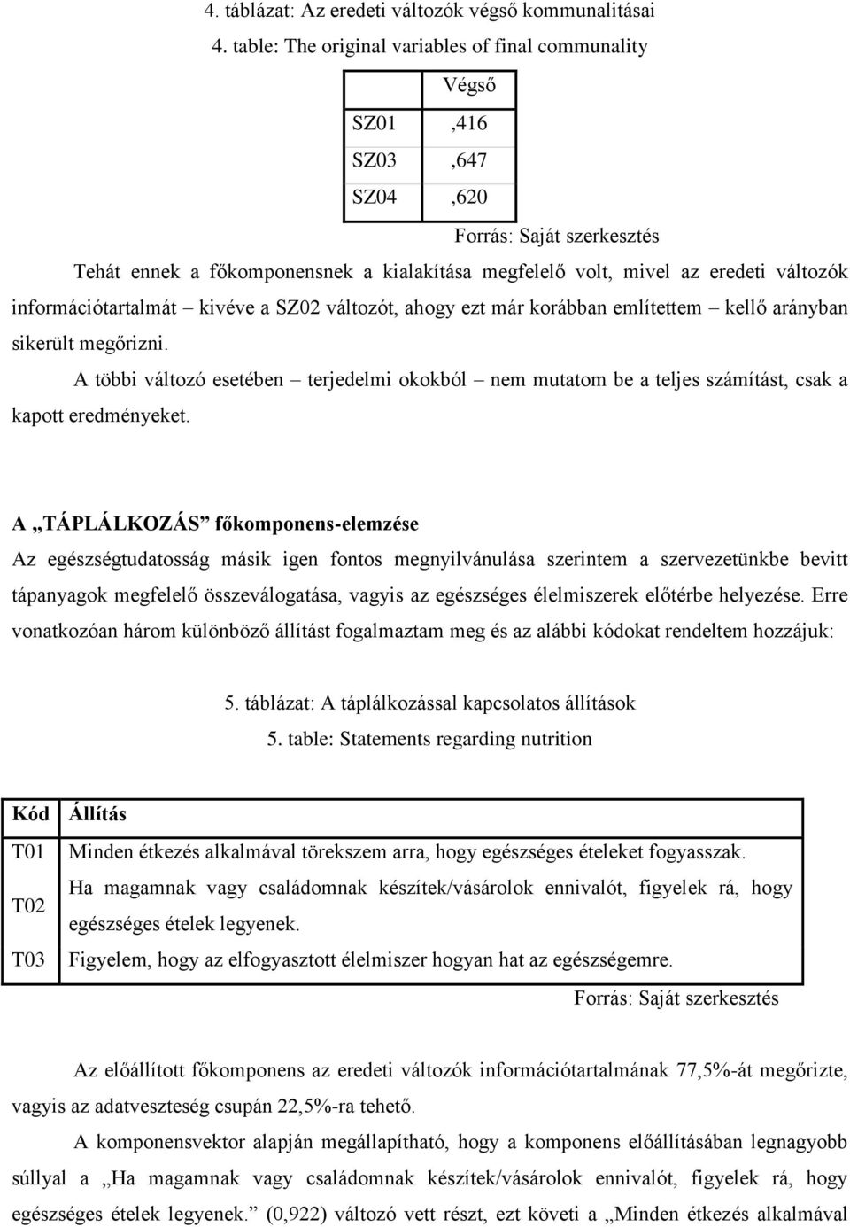 információtartalmát kivéve a SZ02 változót, ahogy ezt már korábban említettem kellő arányban sikerült megőrizni.