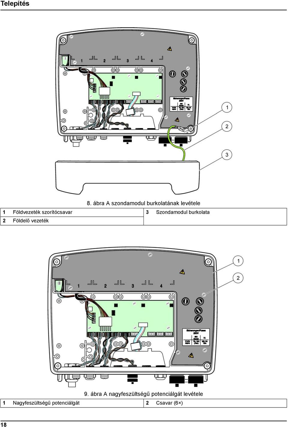 szorítócsavar 3 Szondamodul burkolata 2 Földelő
