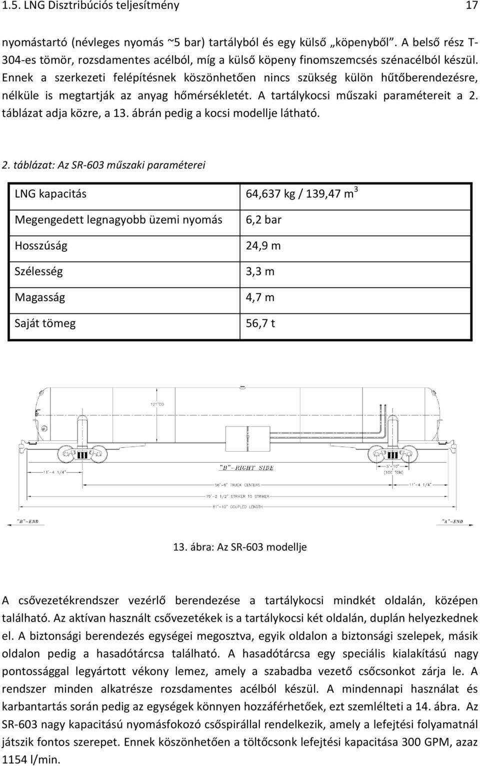 Ennek a szerkezeti felépítésnek köszönhetően nincs szükség külön hűtőberendezésre, nélküle is megtartják az anyag hőmérsékletét. A tartálykocsi műszaki paramétereit a 2. táblázat adja közre, a 13.