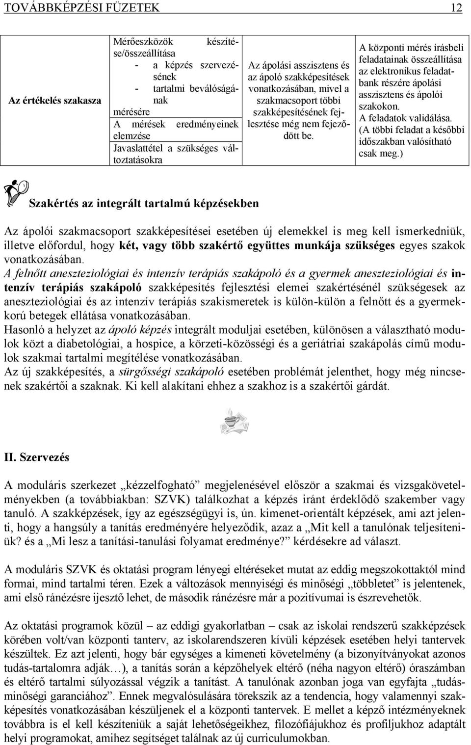 A központi mérés írásbeli feladatainak összeállítása az elektronikus feladatbank részére ápolási asszisztens és ápolói szakokon. A feladatok validálása.