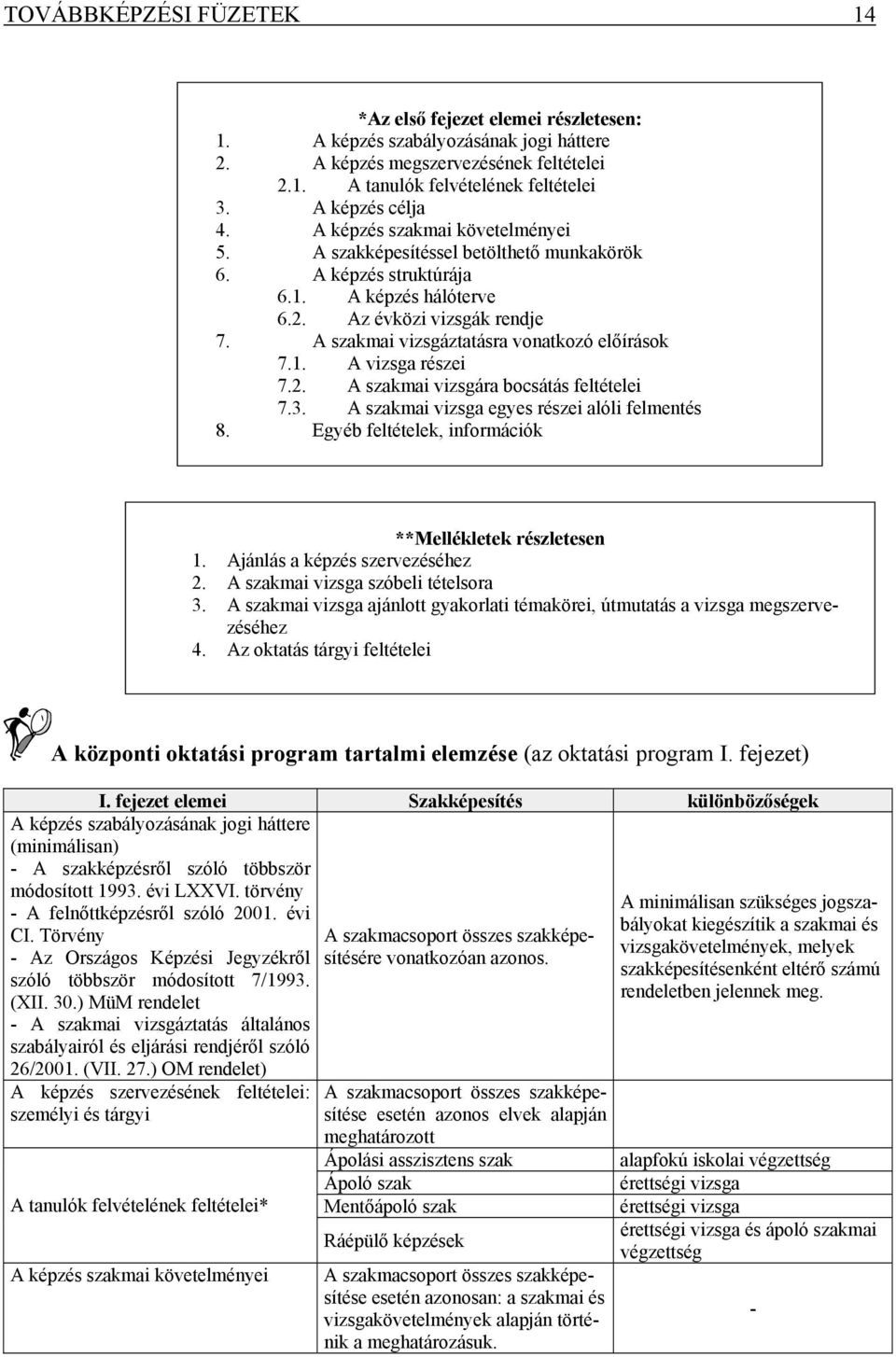 A szakmai vizsgáztatásra vonatkozó előírások 7.1. A vizsga részei 7.2. A szakmai vizsgára bocsátás feltételei 7.3. A szakmai vizsga egyes részei alóli felmentés 8.