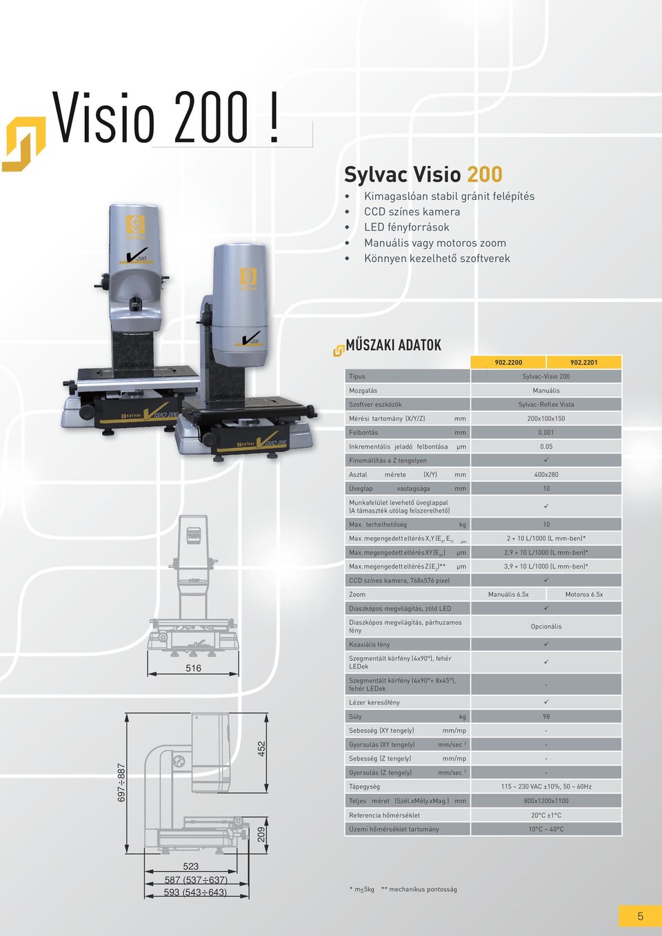 05 400x280 10 Inkrementális jeladó felbontása Finomállítás a Z tengelyen Asztal mérete Üveglap (X/Y) vastagsága Munkafelület levehető üveglappal (A támaszték utólag felszerelhető) Max.