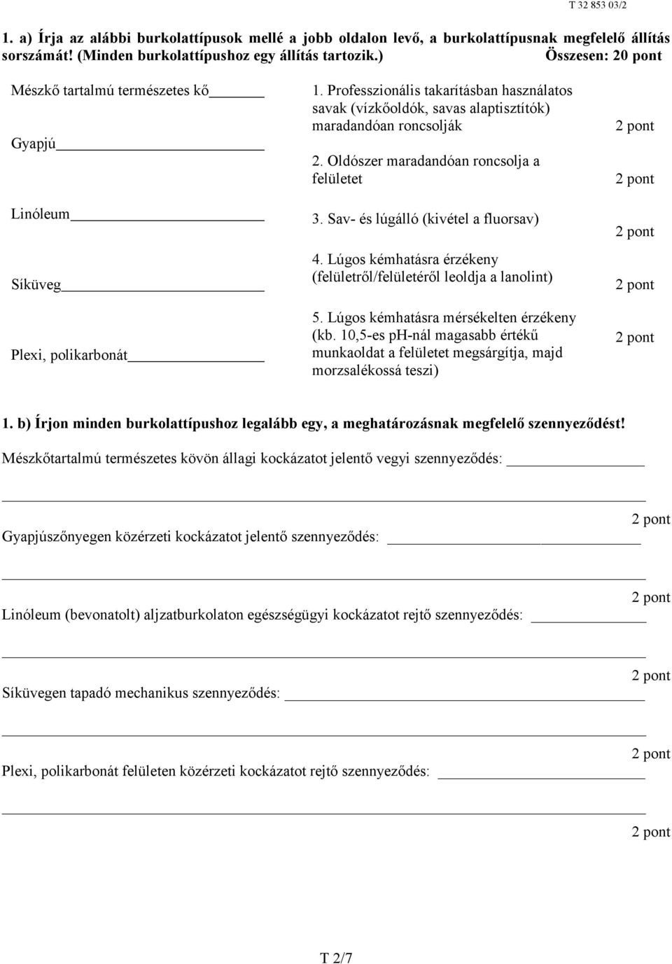 Professzionális takarításban használatos savak (vízkőoldók, savas alaptisztítók) maradandóan roncsolják 2. Oldószer maradandóan roncsolja a felületet 3. Sav- és lúgálló (kivétel a fluorsav) 4.