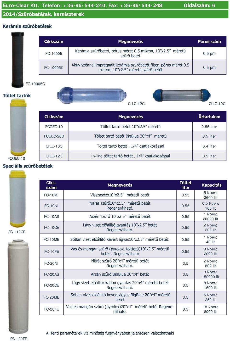 5 mikron, 10 x2.5 méretű szűrő betét Aktív szénnel impregnált kerámia szűrőbetét filter, pórus méret 0.5 micron, 10 x2.5 méretű szűrő betét 0.5 µm 0.