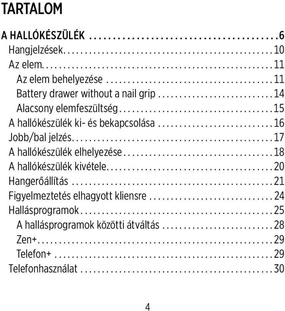 .. 16 Jobb/bal jelzés... 17 A hallókészülék elhelyezése... 18 A hallókészülék kivétele... 20 Hangerőállítás.