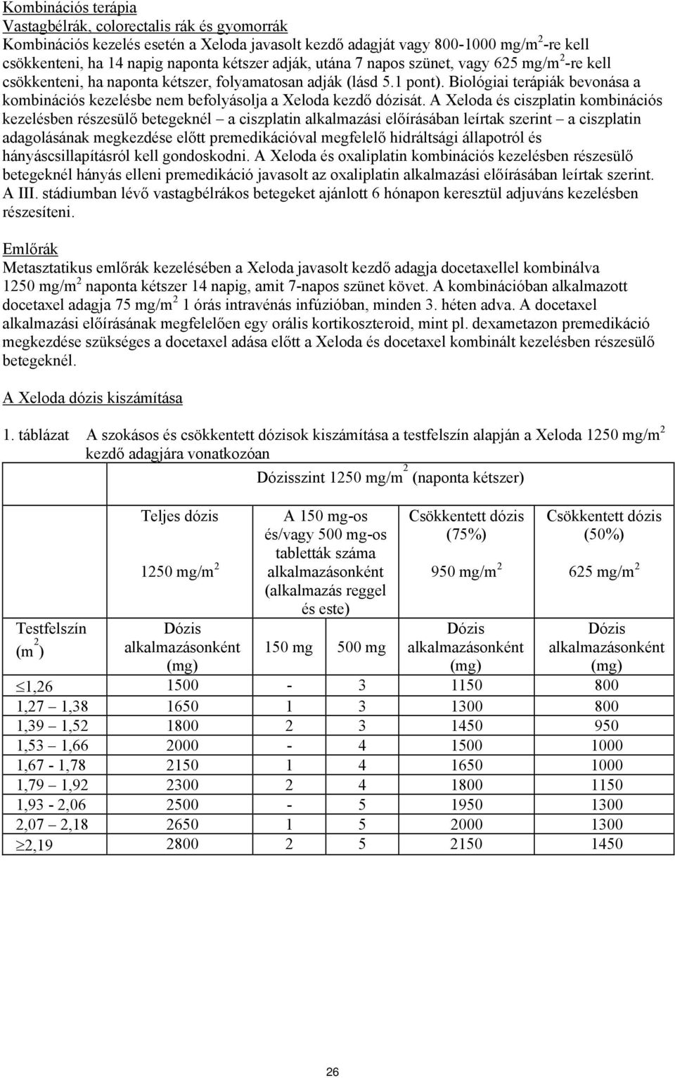 Biológiai terápiák bevonása a kombinációs kezelésbe nem befolyásolja a Xeloda kezdő dózisát.