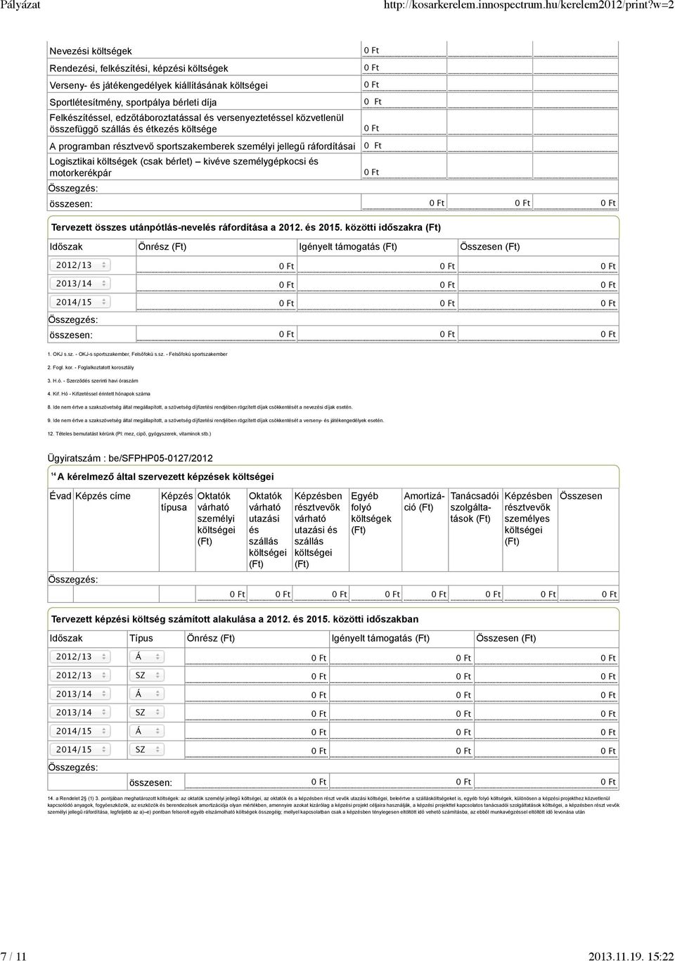 és motorkerékpár Tervezett összes utánpótlás-nevelés ráfordítása a 2012. és 2015. közötti időszakra Időszak Önrész Igényelt támogatás Összesen 2013/14 2014/15 1. OKJ s.sz. - OKJ-s sportszakember, Felsőfokú s.