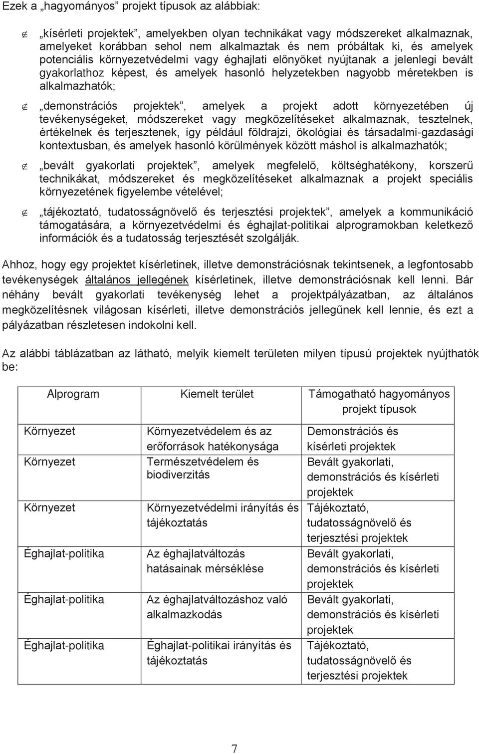 projektek, amelyek a projekt adott környezetében új tevékenységeket, módszereket vagy megközelítéseket alkalmaznak, tesztelnek, értékelnek és terjesztenek, így például földrajzi, ökológiai és