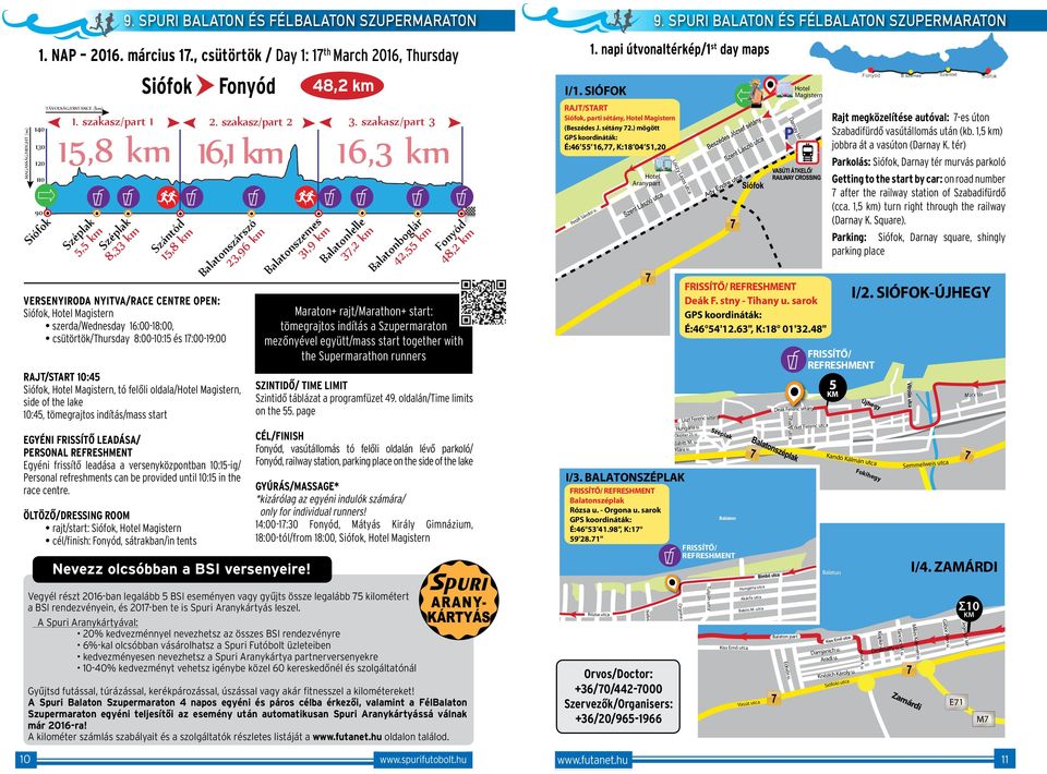 szakasz/part 3 15,8 km 16,1 km 16,3 km Széplak 5,5 km Széplak 8,33 km Szántód 15,8 km VERSENYIRODA NYITVA/RACE CENTRE OPEN: Siófok, Hotel Magistern szerda/wednesday 16:00-18:00, csütörtök/thursday