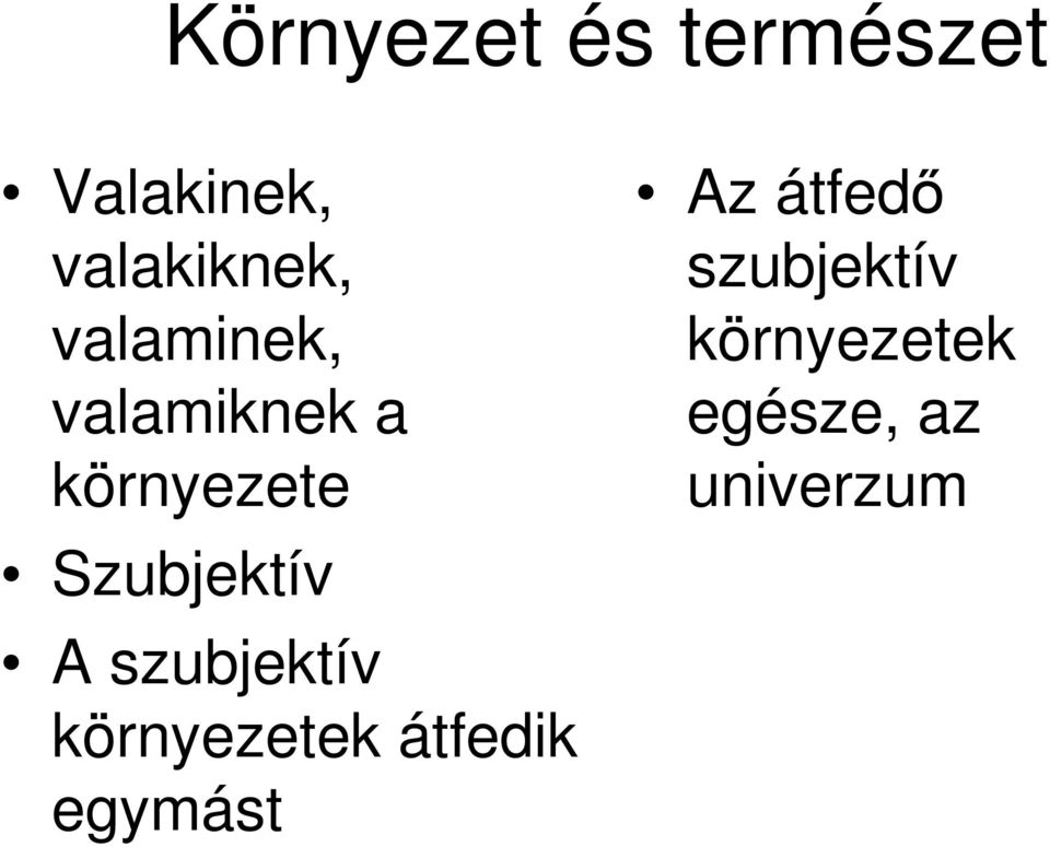 A szubjektív környezetek átfedik egymást Az