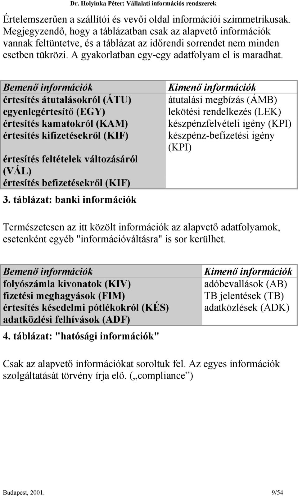 Bemenő információk értesítés átutalásokról (ÁTU) egyenlegértesítő (EGY) értesítés kamatokról (KAM) értesítés kifizetésekről (KIF) értesítés feltételek változásáról (VÁL) értesítés befizetésekről