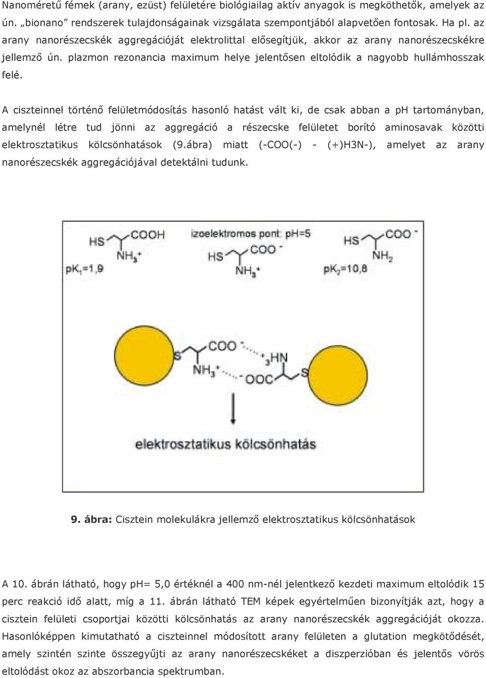 A ciszteinnel történı felületmódosítás hasonló hatást vált ki, de csak abban a ph tartományban, amelynél létre tud jönni az aggregáció a részecske felületet borító aminosavak közötti elektrosztatikus