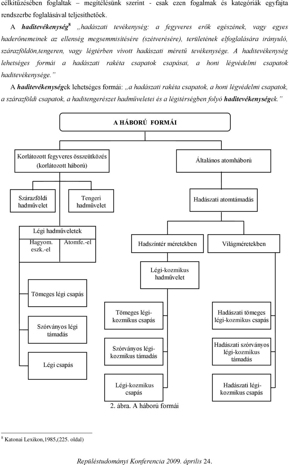 szárazföldön,tengeren, vagy légtérben vívott hadászati méretű tevékenysége. A haditevékenység lehetséges formái a hadászati rakéta csapatok csapásai, a honi légvédelmi csapatok haditevékenysége.