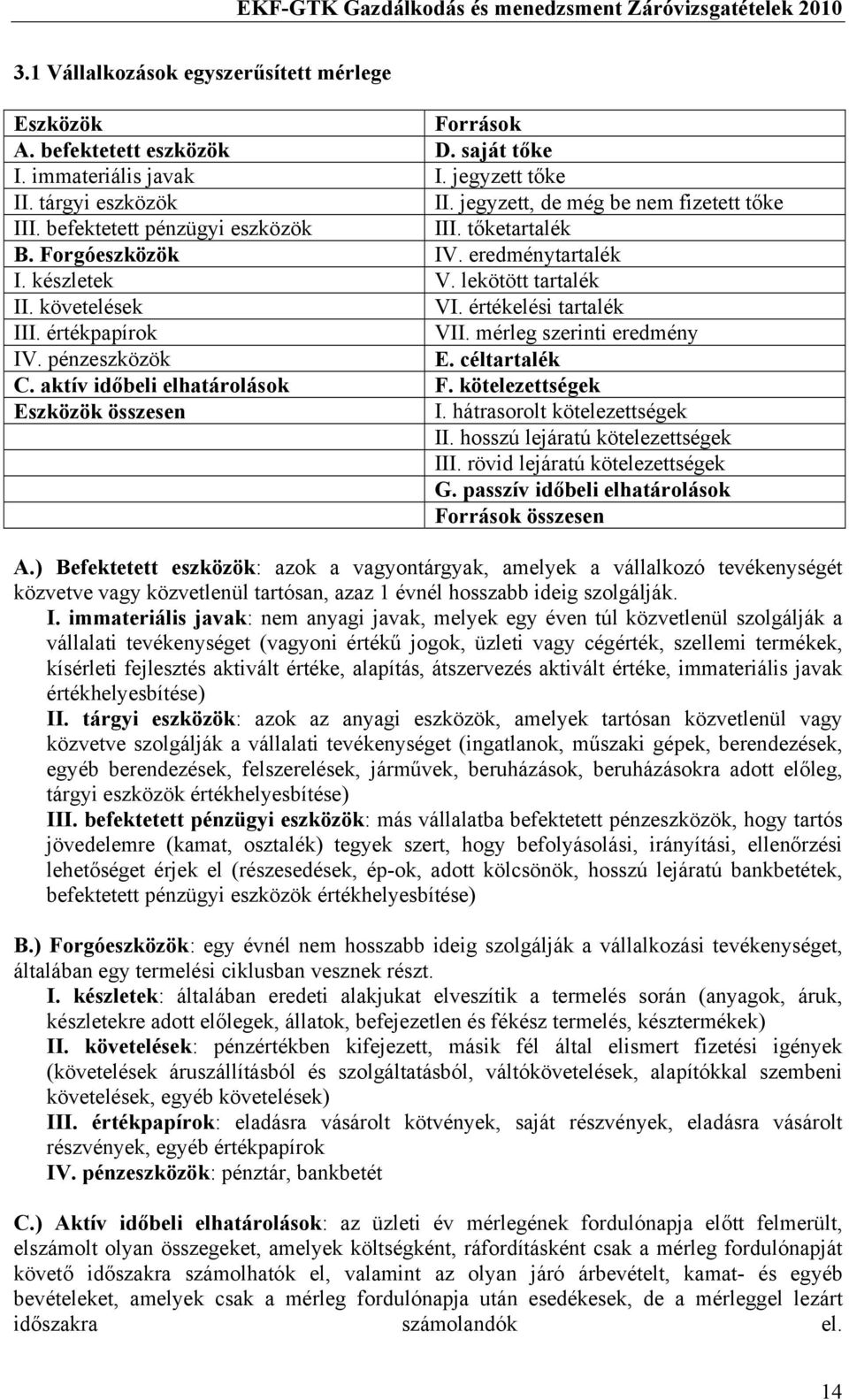 értékelési tartalék III. értékpapírok VII. mérleg szerinti eredmény IV. pénzeszközök E. céltartalék C. aktív időbeli elhatárolások F. kötelezettségek Eszközök összesen I.