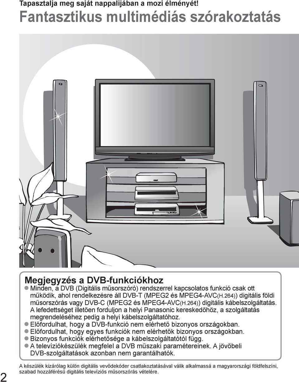 MPEG4-AVC(H.264)) digitális földi műsorszórás vagy DVB-C (MPEG2 és MPEG4-AVC(H.264)) digitális kábelszolgáltatás.
