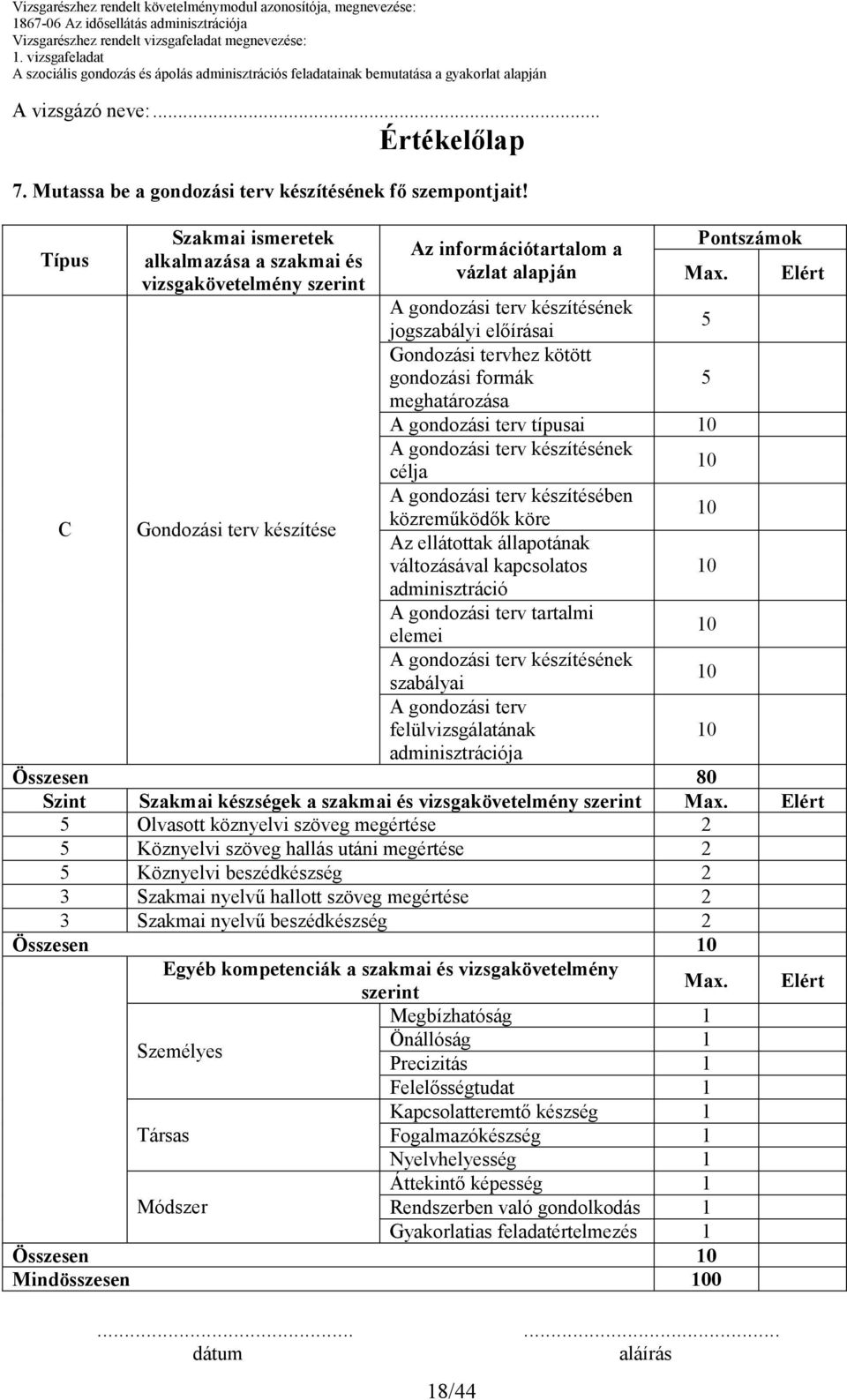 Elért A gondozási terv készítésének jogszabályi elıírásai Gondozási tervhez kötött gondozási formák meghatározása A gondozási terv típusai A gondozási terv készítésének célja C Gondozási terv