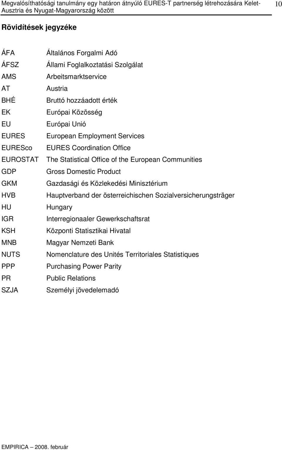 GKM Gazdasági és Közlekedési Minisztérium HVB Hauptverband der österreichischen Sozialversicherungsträger HU Hungary IGR Interregionaaler Gewerkschaftsrat KSH Központi