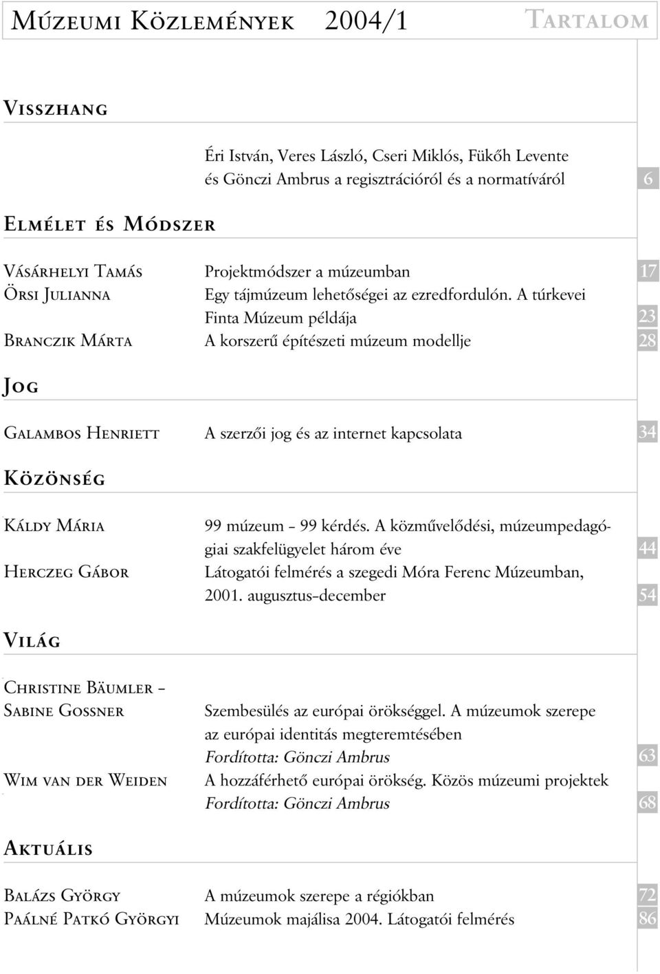 lehetõségei az ezredfordulón. A túrkevei Finta Múzeum példája A korszerû építészeti múzeum modellje A szerzõi jog és az internet kapcsolata 99 múzeum 99 kérdés.