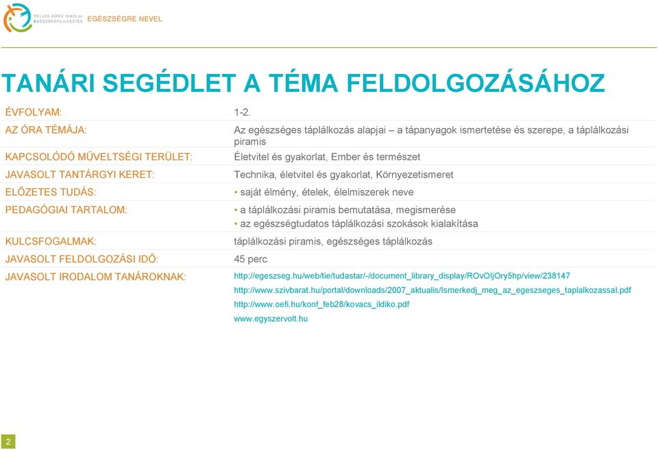 táplálkozás alapjai a tápanyagok ismertetése és szerepe, a táplálkozási piramis Életvitel és gyakorlat, Ember és természet Technika, életvitel és gyakorlat, Környezetismeret saját élmény, ételek,