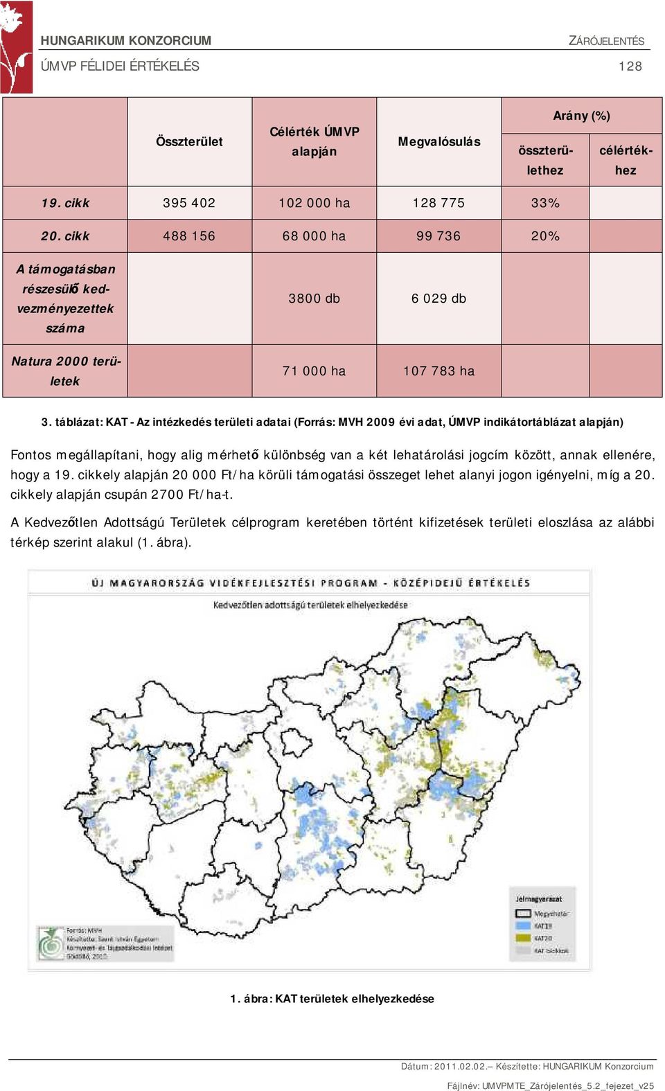 táblázat: KAT - Az intézkedés területi adatai (Forrás: MVH 2009 évi adat, ÚMVP indikátortáblázat alapján) Fontos megállapítani, hogy alig mérhető különbség van a két lehatárolási jogcím között, annak