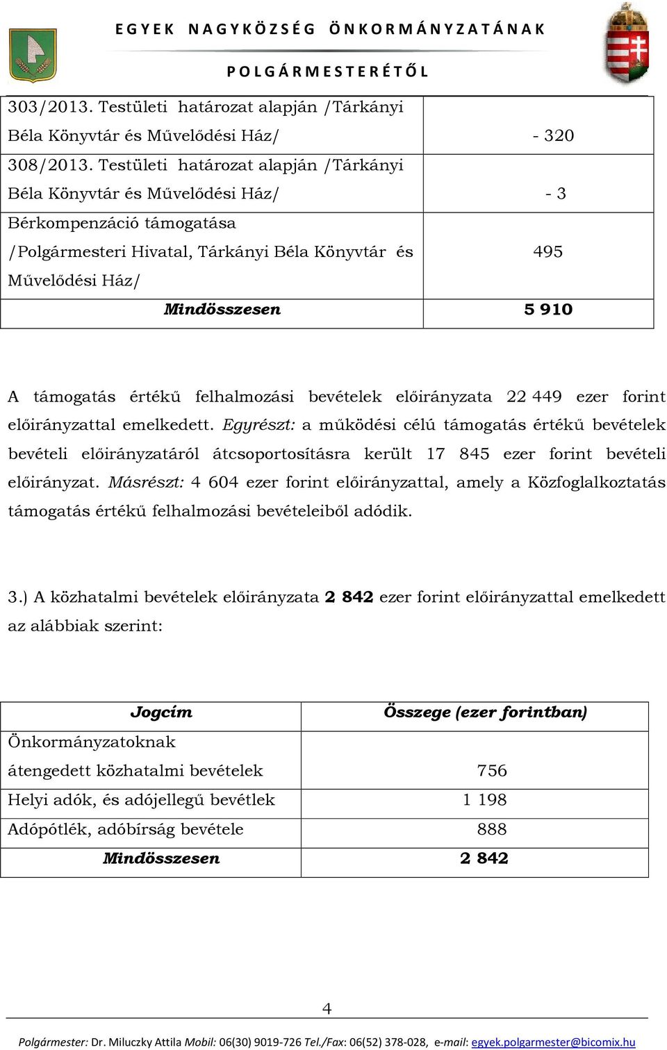 támogatás értékű felhalmozási bevételek előirányzata 22 449 ezer forint előirányzattal emelkedett.