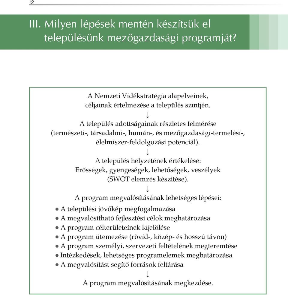 A település helyzetének értékelése: Erősségek, gyengeségek, lehetőségek, veszélyek (SWOT elemzés készítése).