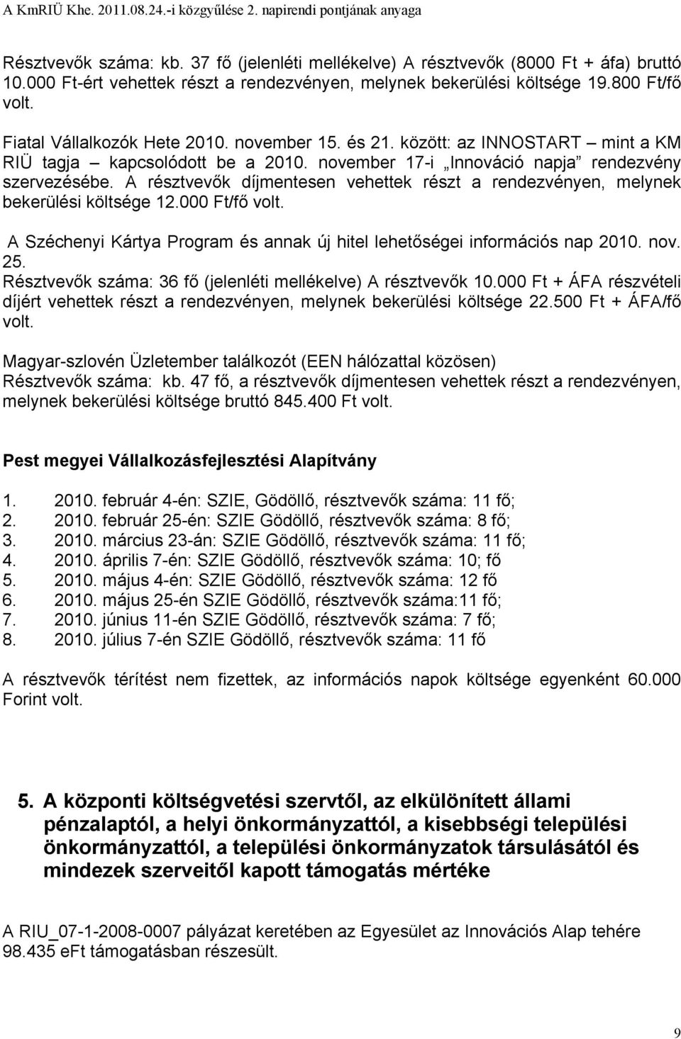 A résztvevők díjmentesen vehettek részt a rendezvényen, melynek bekerülési költsége 12.000 Ft/fő volt. A Széchenyi Kártya Program és annak új hitel lehetőségei információs nap 2010. nov. 25.