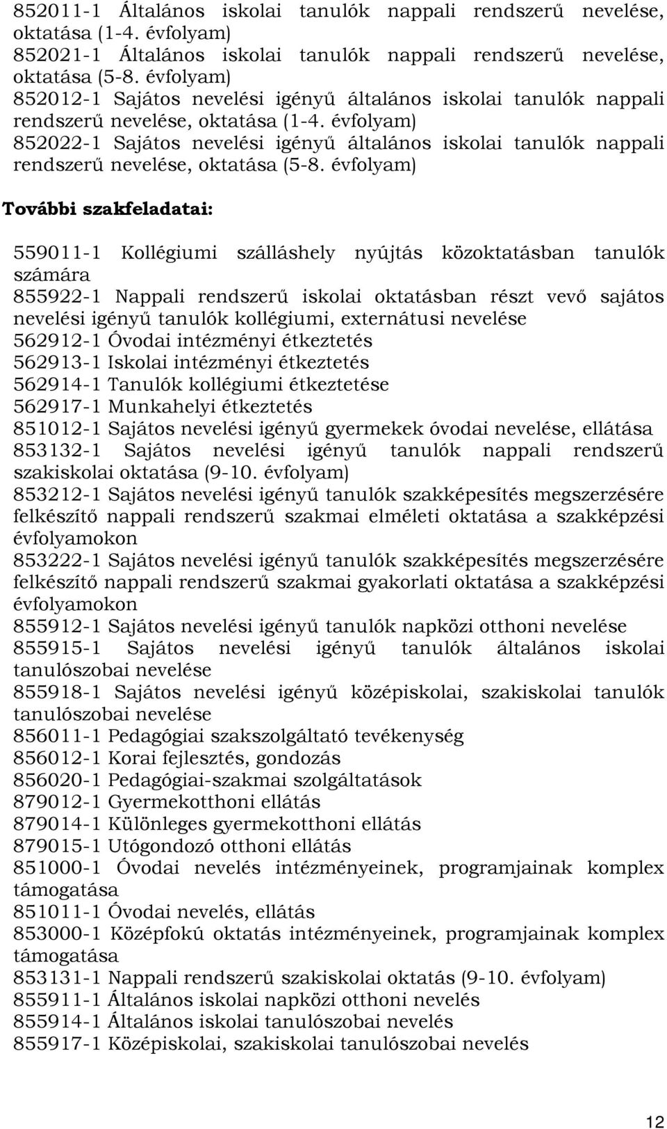 évfolyam) 852022-1 Sajátos nevelési igényű általános iskolai tanulók nappali rendszerű nevelése, oktatása (5-8.