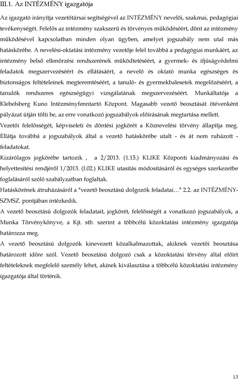 A nevelési-oktatási intézmény vezetője felel továbbá a pedagógiai munkáért, az intézmény belső ellenőrzési rendszerének működtetéséért, a gyermek- és ifjúságvédelmi feladatok megszervezéséért és