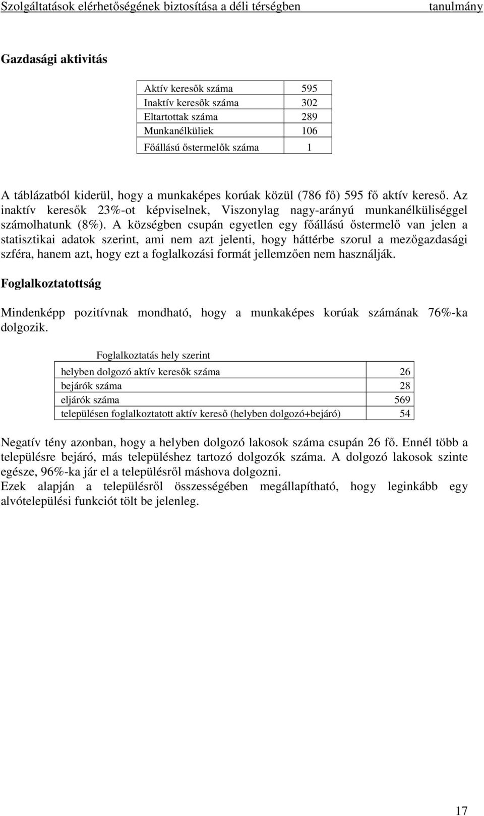 A községben csupán egyetlen egy főállású őstermelő van jelen a statisztikai adatok szerint, ami nem azt jelenti, hogy háttérbe szorul a mezőgazdasági szféra, hanem azt, hogy ezt a foglalkozási formát