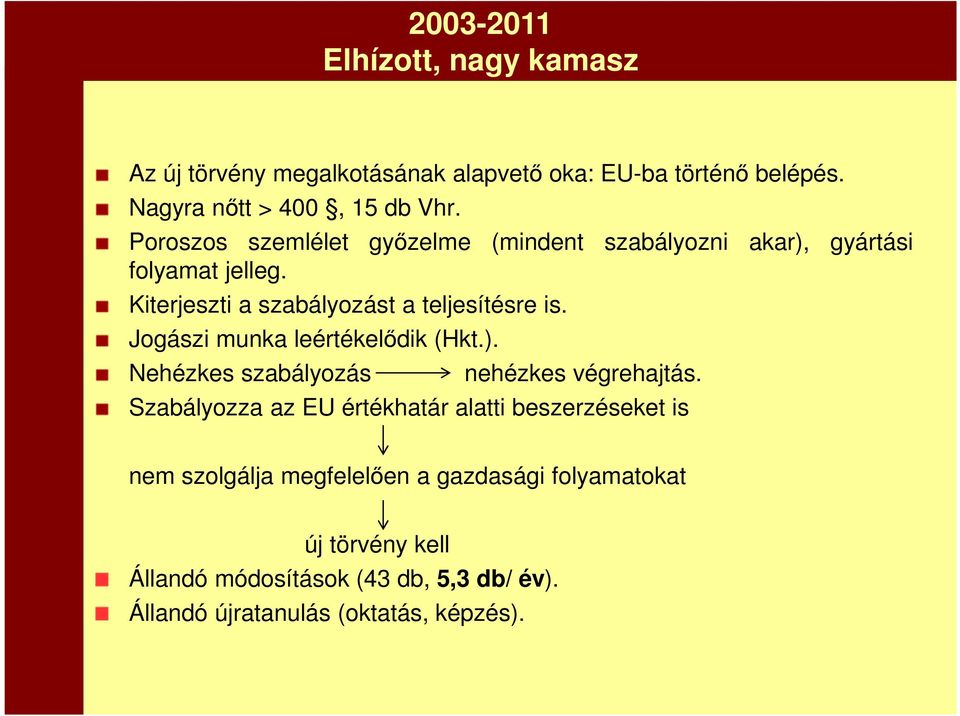 Jogászi munka leértékelődik (Hkt.). Nehézkes szabályozás nehézkes végrehajtás.