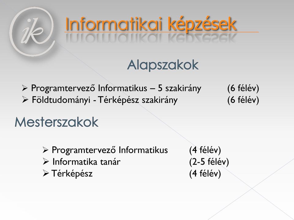 (6 félév) Programtervező Informatikus