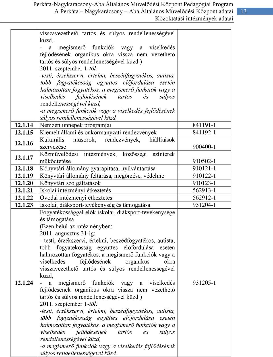 szeptember 1-től: -testi, érzékszervi, értelmi, beszédfogyatékos, autista, több fogyatékosság együttes előfordulása esetén halmozottan fogyatékos, a megismerő funkciók vagy a viselkedés fejlődésének