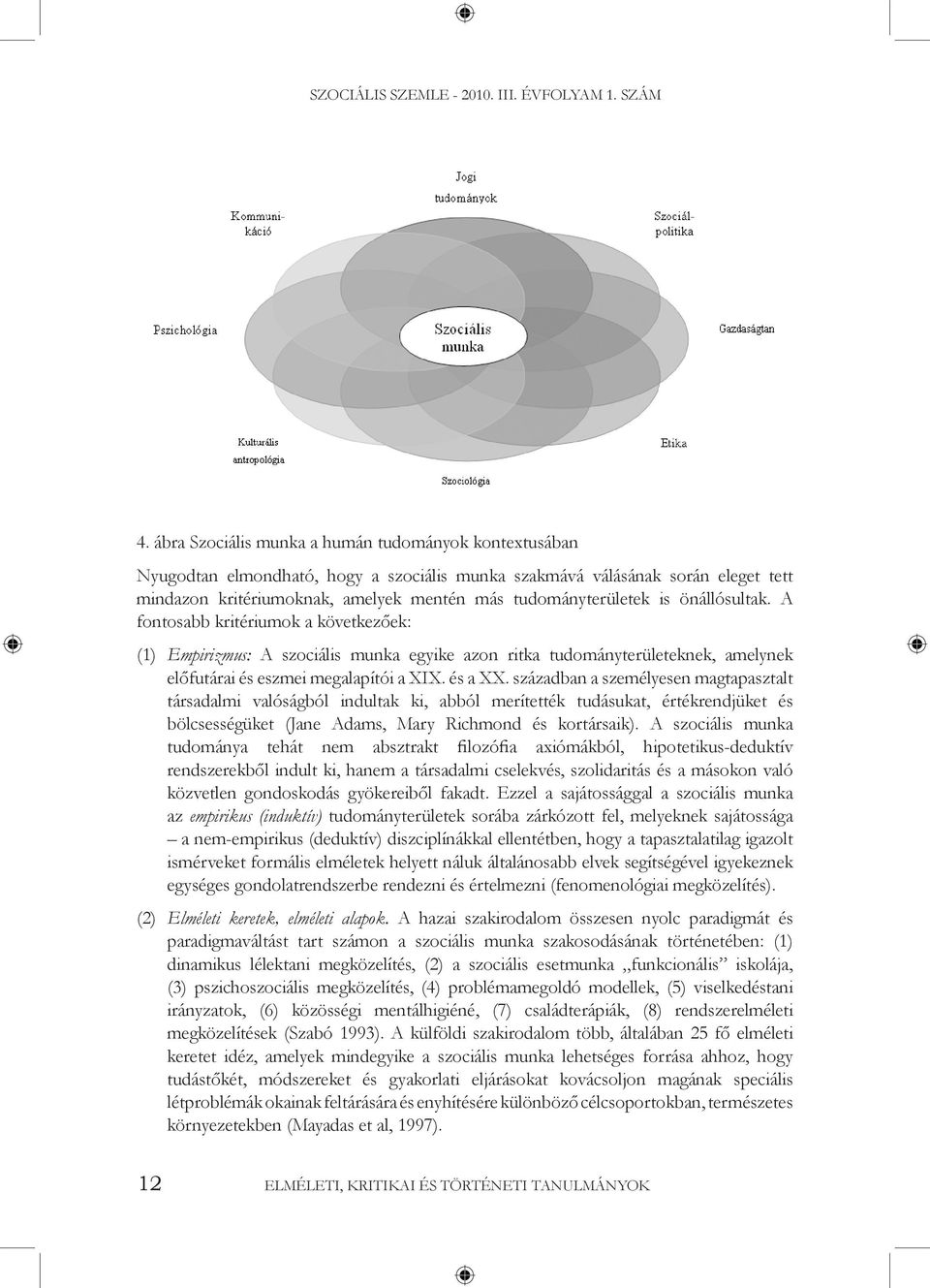 is önállósultak. A fontosabb kritériumok a következőek: (1) Empirizmus: A szociális munka egyike azon ritka tudományterületeknek, amelynek előfutárai és eszmei megalapítói a XIX. és a XX.