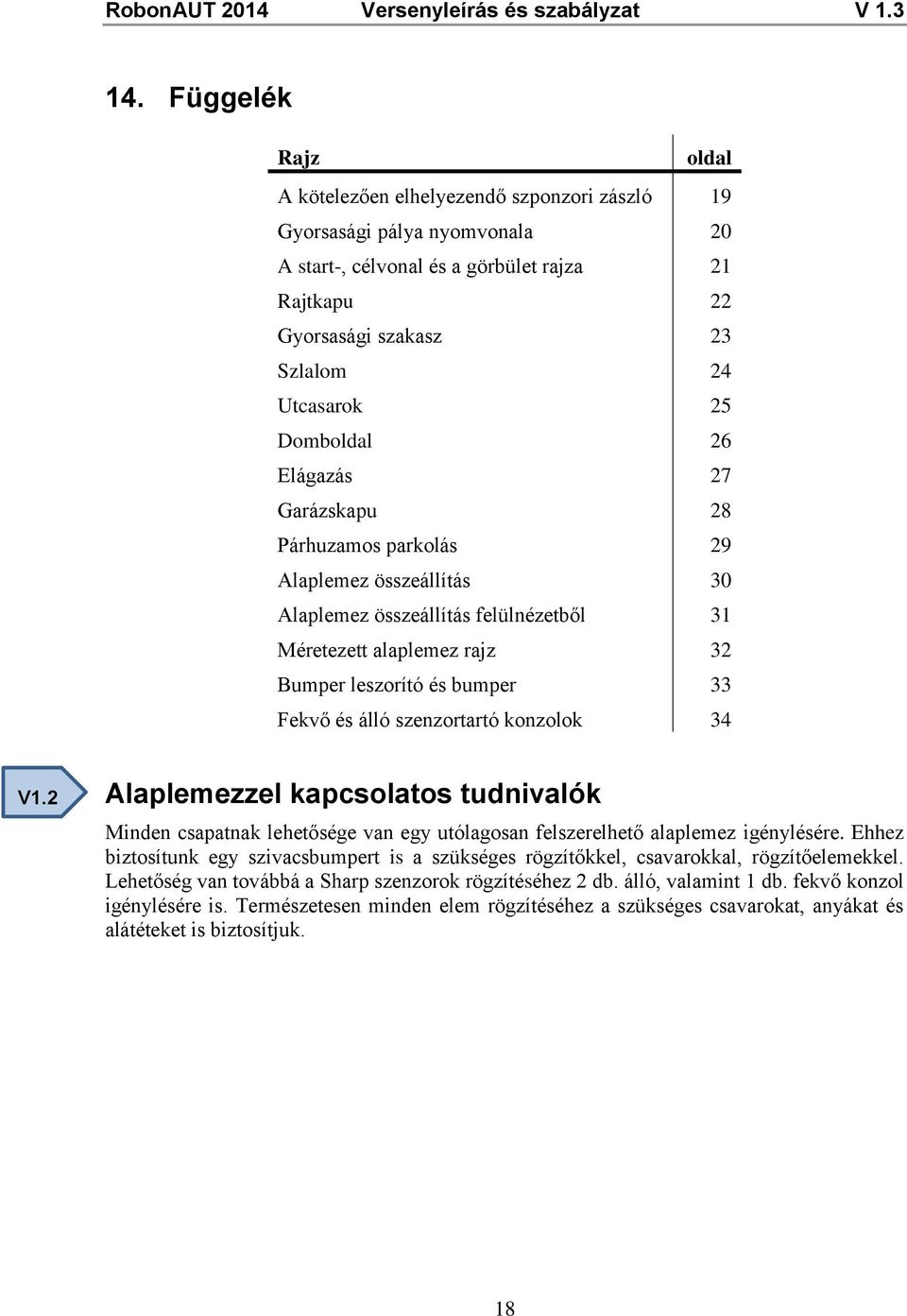 álló szenzortartó konzolok 34 V1.2 Alaplemezzel kapcsolatos tudnivalók Minden csapatnak lehetősége van egy utólagosan felszerelhető alaplemez igénylésére.