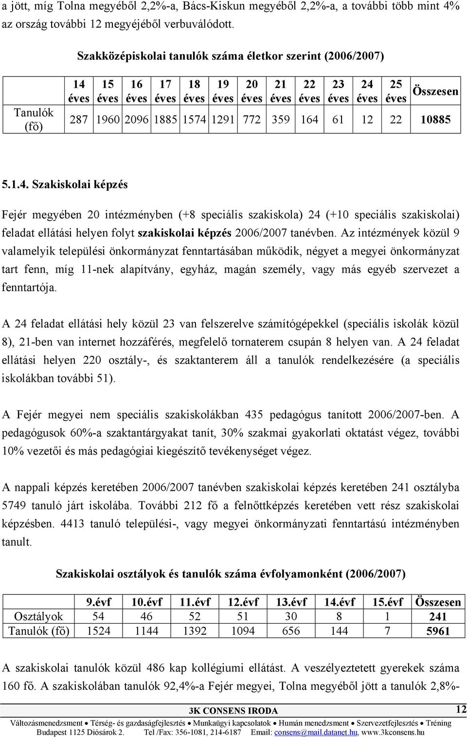 164 61 12 22 10885 5.1.4. Szakiskolai képzés Fejér megyében 20 intézményben (+8 speciális szakiskola) 24 (+10 speciális szakiskolai) feladat ellátási helyen folyt szakiskolai képzés 2006/2007 tanévben.