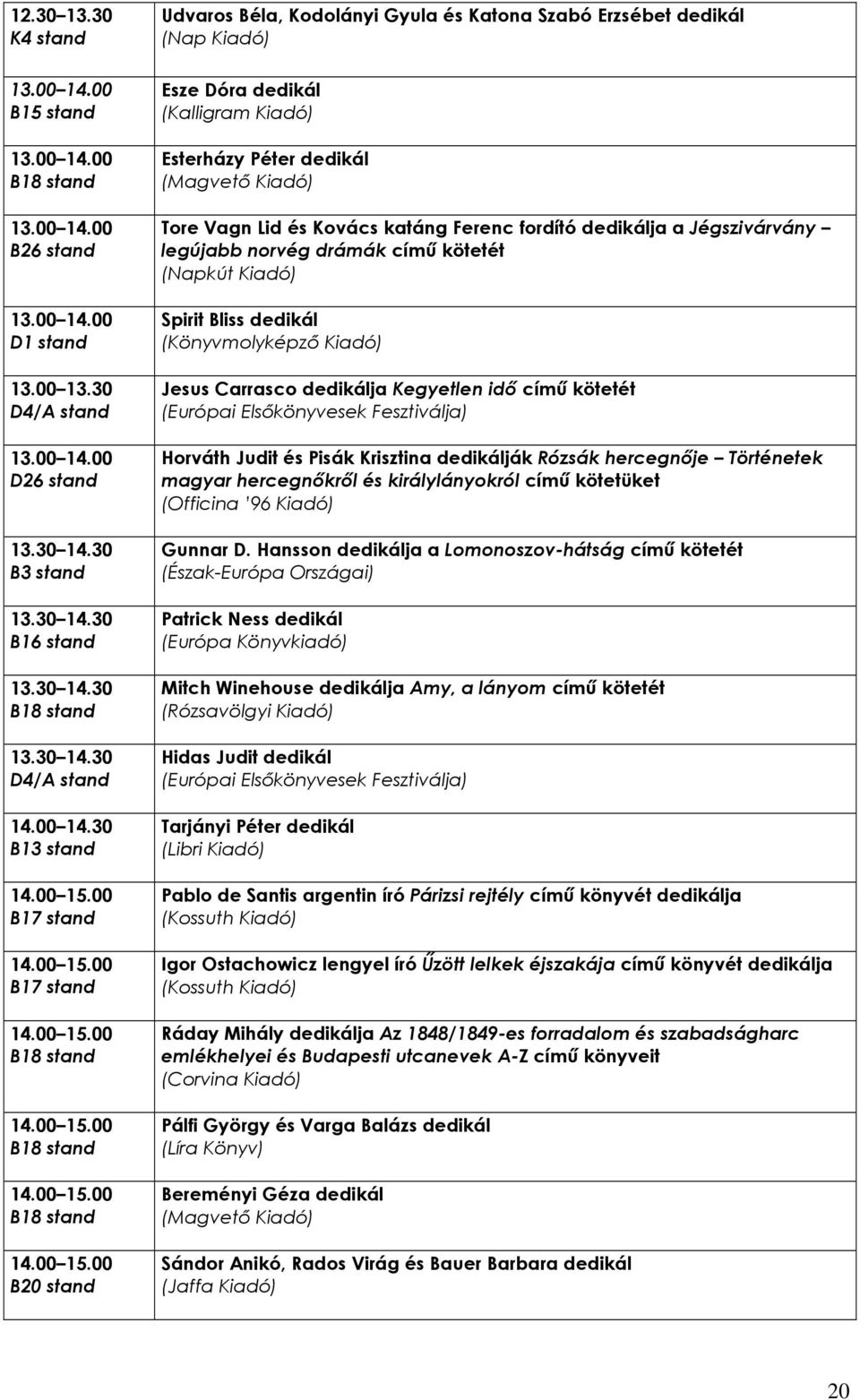 és Kovács katáng Ferenc fordító dedikálja a Jégszivárvány legújabb norvég drámák címő kötetét Spirit Bliss dedikál (Könyvmolyképzı Kiadó) Jesus Carrasco dedikálja Kegyetlen idı címő kötetét (Európai