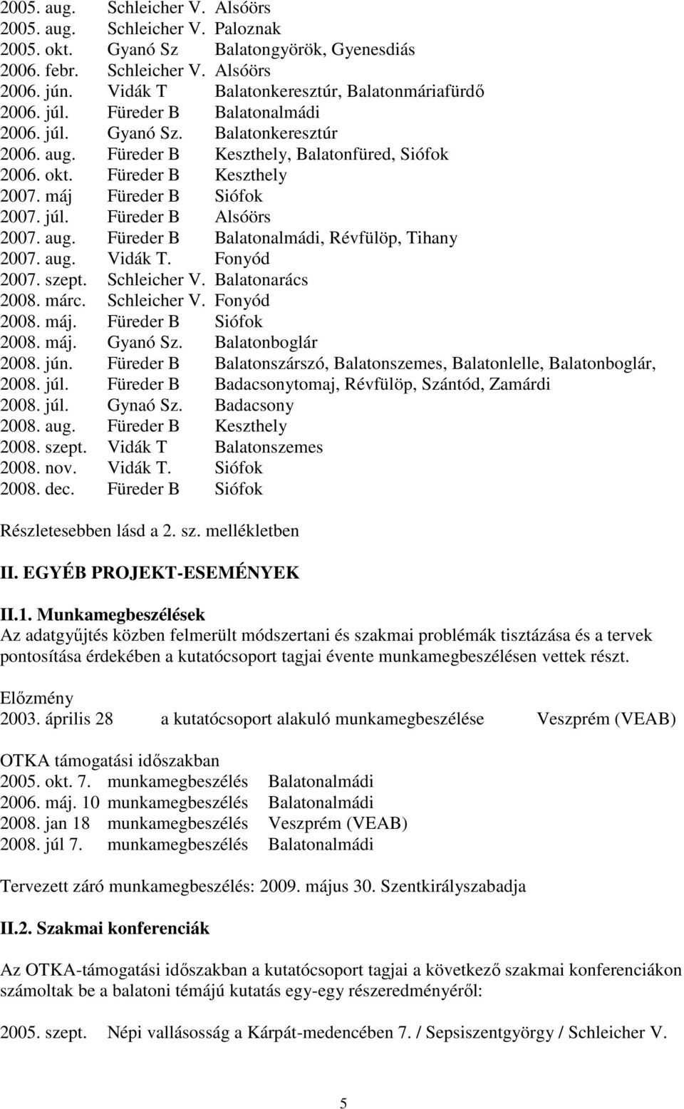 Füreder B Keszthely 2007. máj Füreder B Siófok 2007. júl. Füreder B Alsóörs 2007. aug. Füreder B Balatonalmádi, Révfülöp, Tihany 2007. aug. Vidák T. Fonyód 2007. szept. Schleicher V.