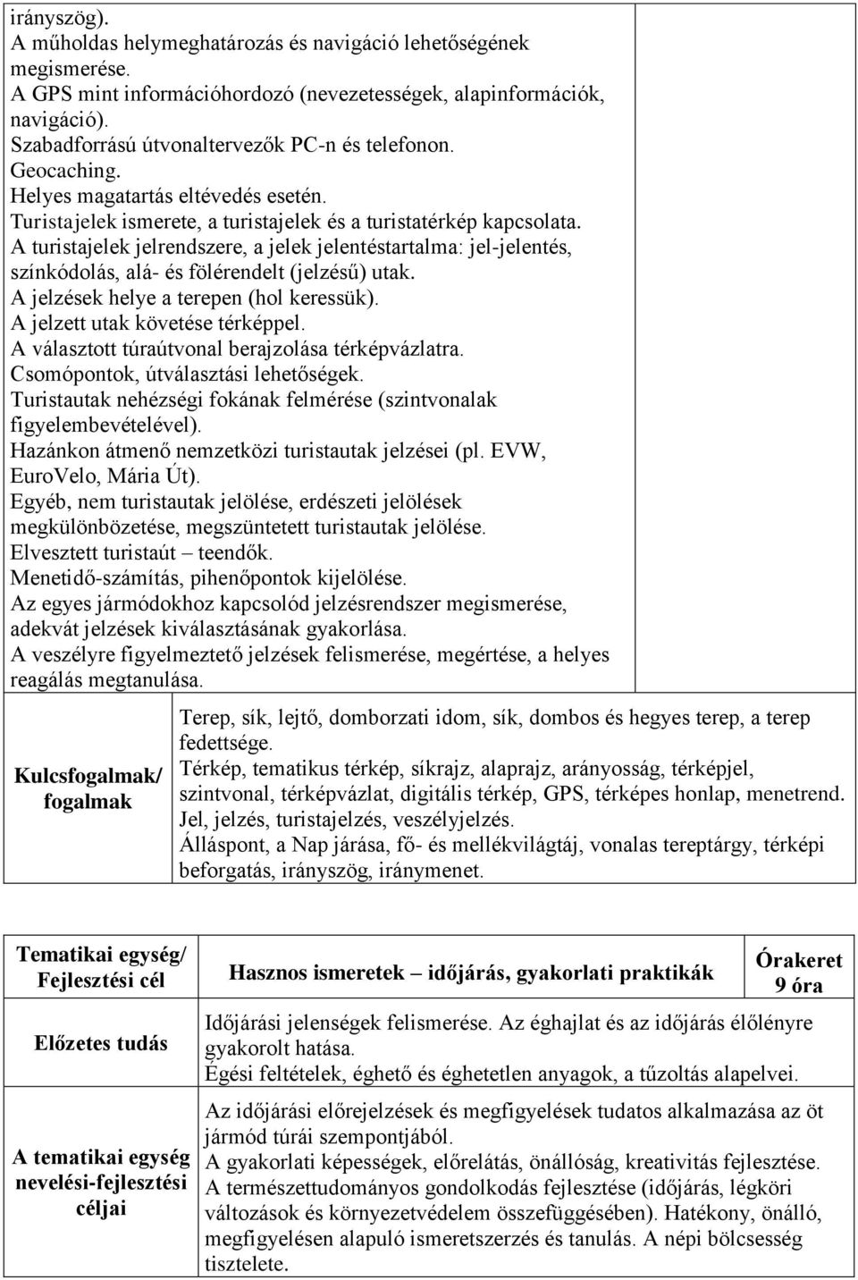 A turistajelek jelrendszere, a jelek jelentéstartalma: jel-jelentés, színkódolás, alá- és fölérendelt (jelzésű) utak. A jelzések helye a terepen (hol keressük). A jelzett utak követése térképpel.