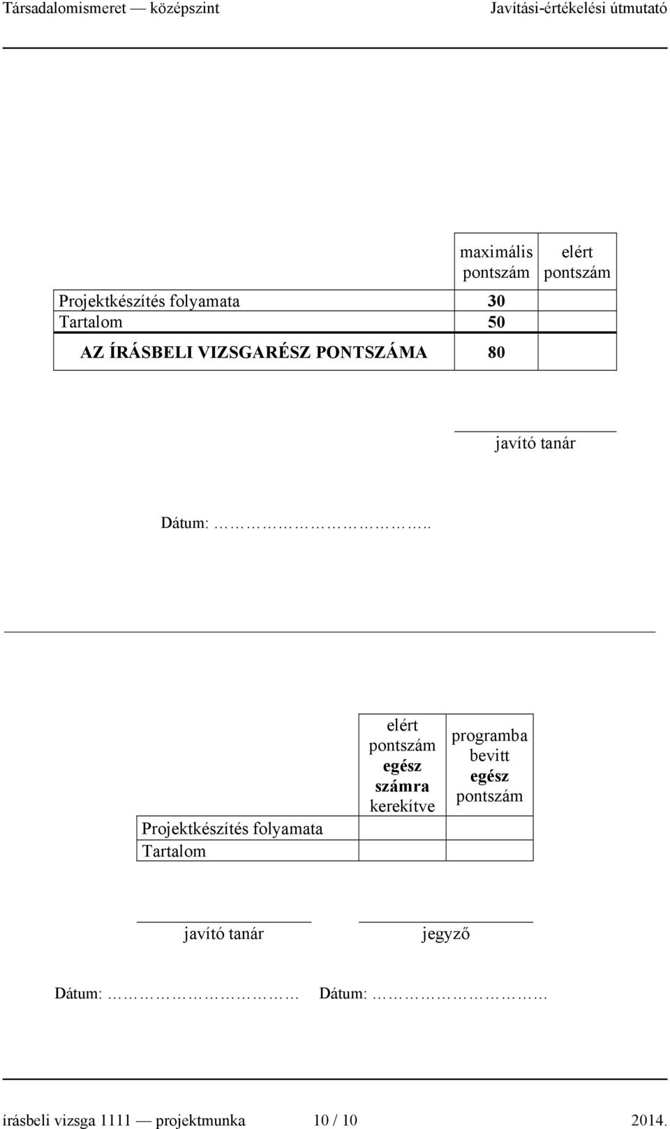 . Projektkészítés folyamata Tartalom elért pontszám egész számra kerekítve