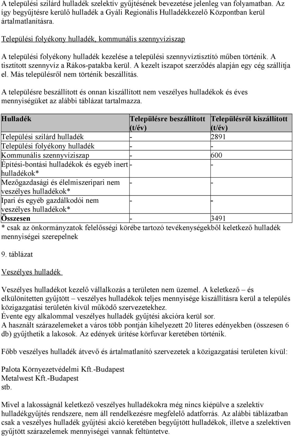 A kezelt iszapot szerződés alapján egy cég szállítja el. Más településről nem történik beszállítás.