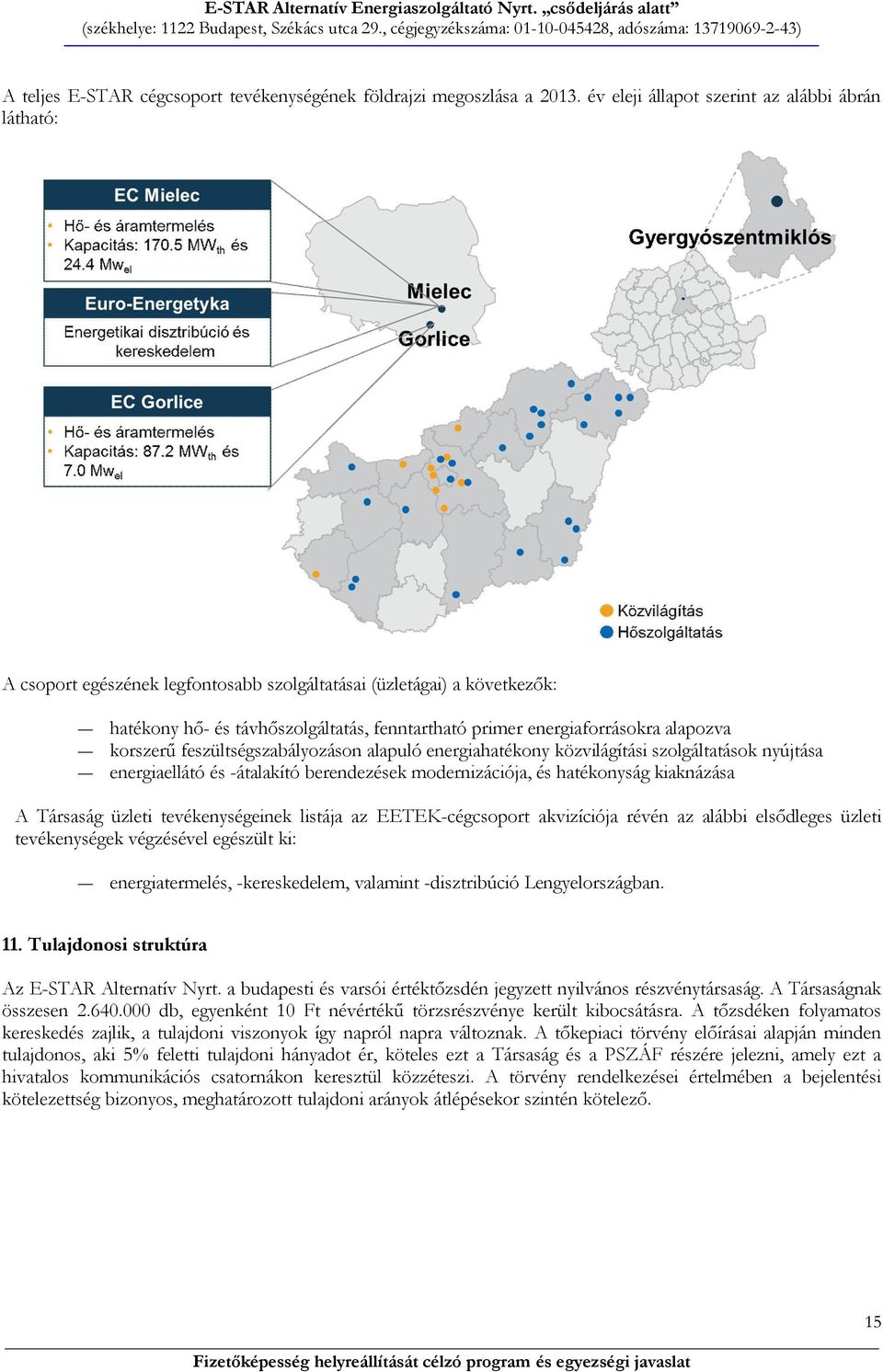 alapozva korszerű feszültségszabályozáson alapuló energiahatékony közvilágítási szolgáltatások nyújtása energiaellátó és -átalakító berendezések modernizációja, és hatékonyság kiaknázása A Társaság